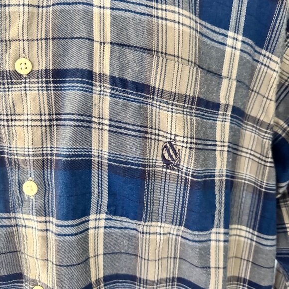 Nautica Blue & White Plaid Long Sleeve Cotton Flannel Shirt Large - Picture 6 of 8